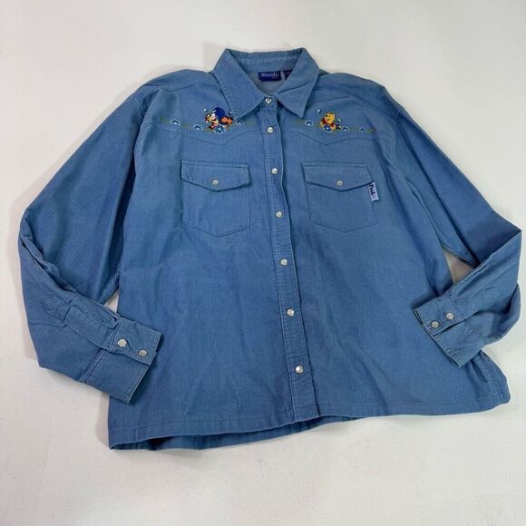 VTG Winne the Pooh Shirt Womens Large Blue Corduroy Button Up Embroidered - Picture 1 of 8